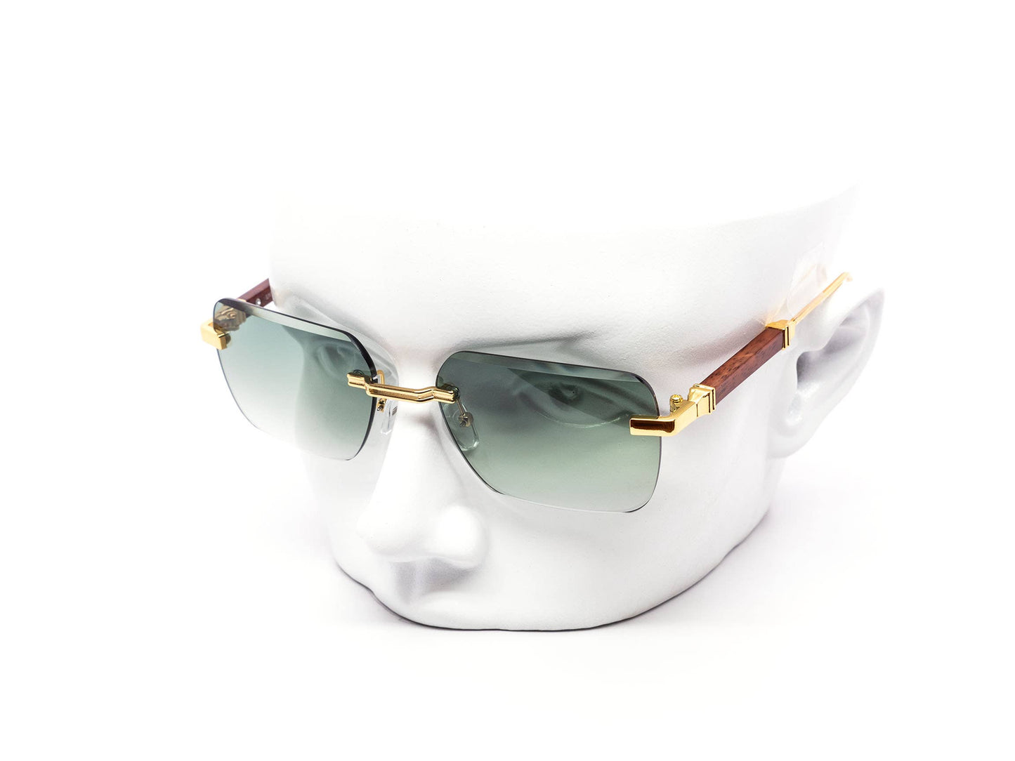 Rimless Gradient Miter-cut Wood Temple Sunglasses