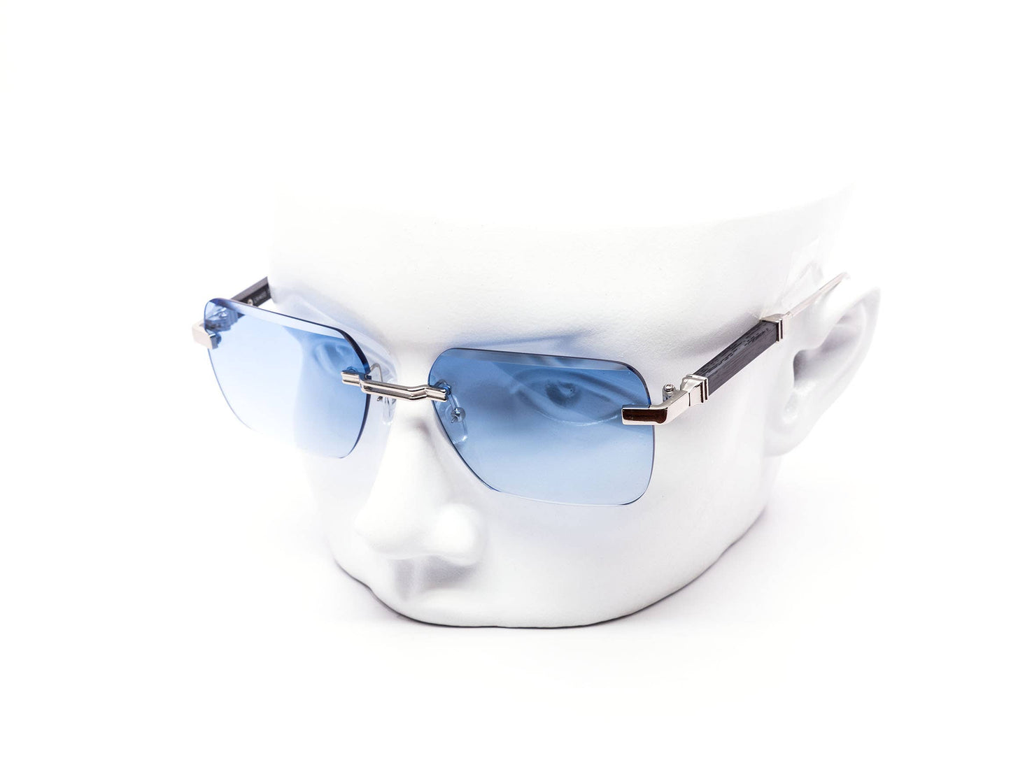 Rimless Gradient Miter-cut Wood Temple Sunglasses