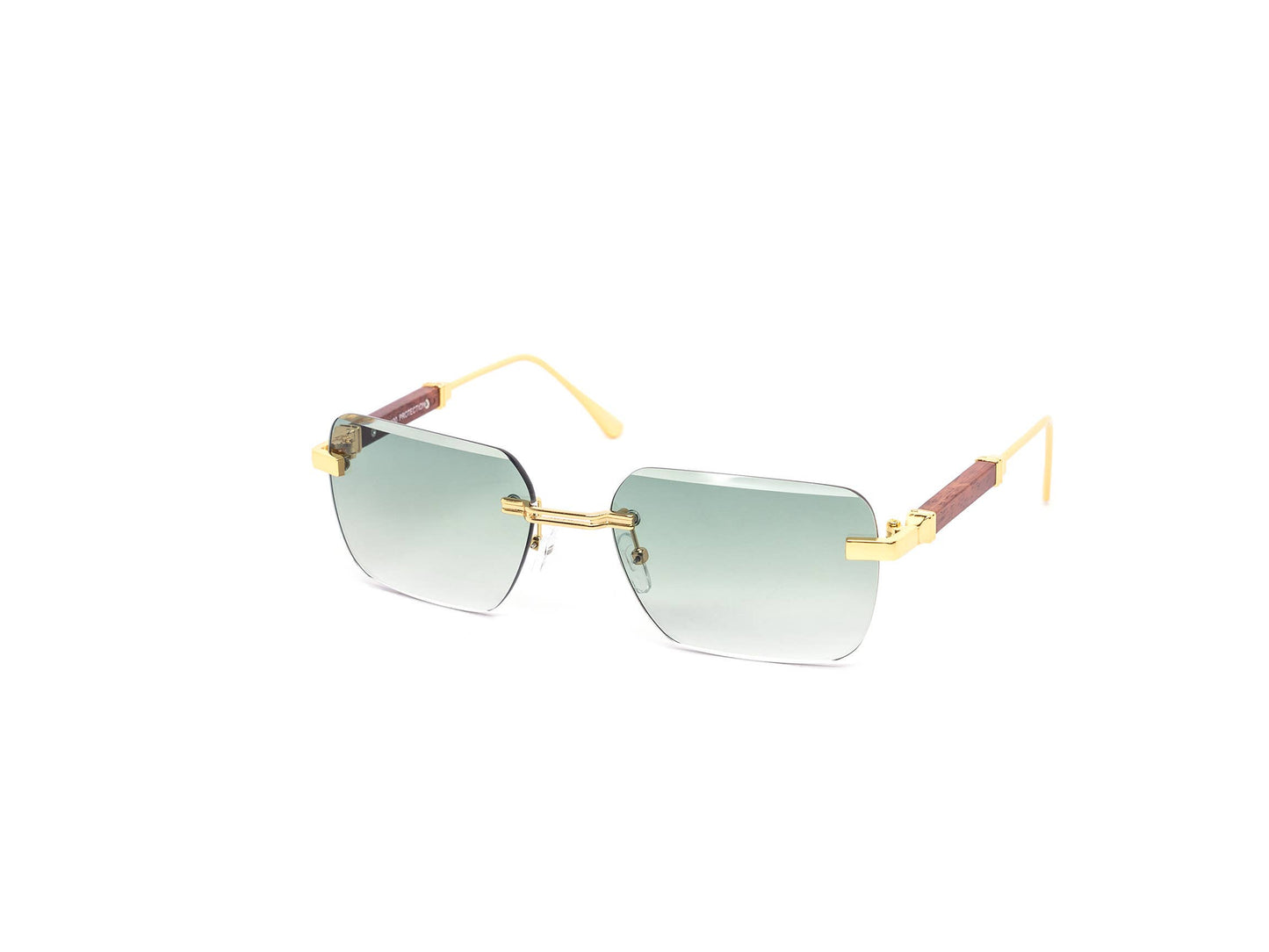 Rimless Gradient Miter-cut Wood Temple Sunglasses