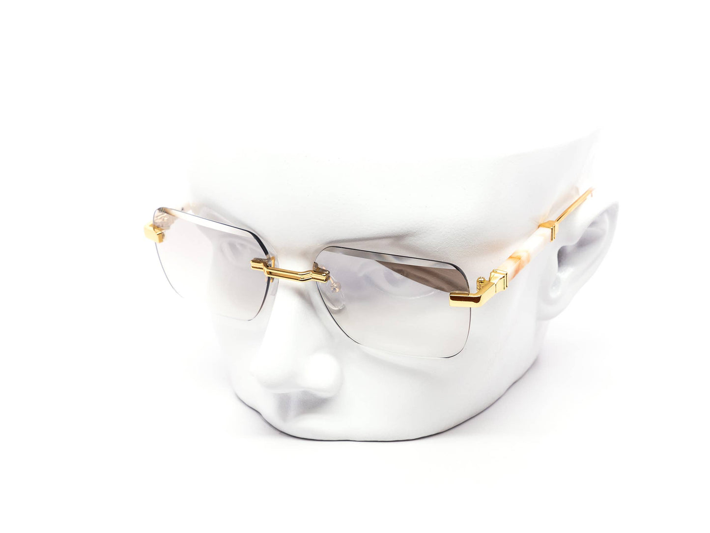 Rimless Gradient Miter-cut Wood Temple Sunglasses