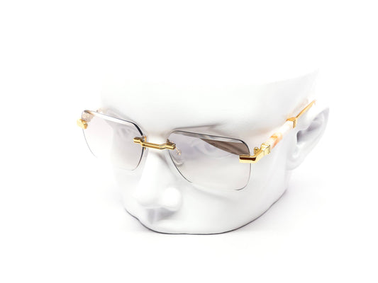 Rimless Gradient Miter-cut Wood Temple Sunglasses