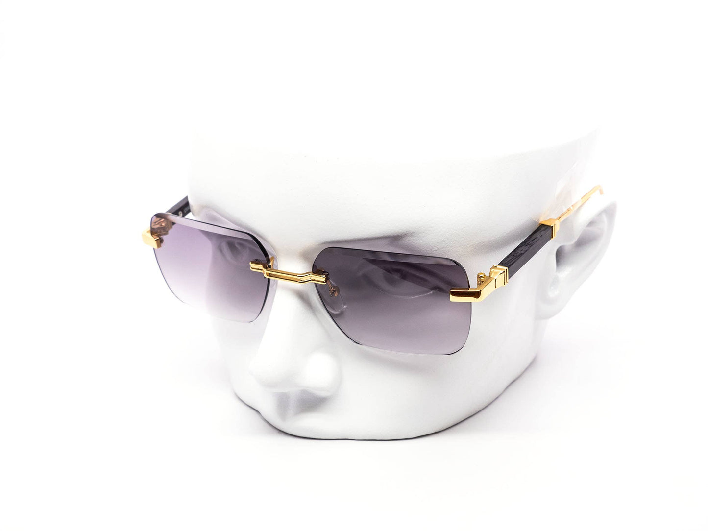 Rimless Gradient Miter-cut Wood Temple Sunglasses