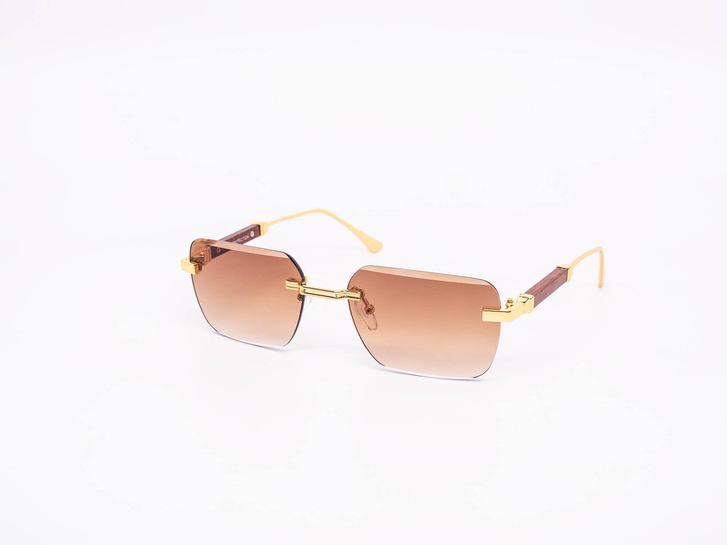 Rimless Gradient Miter-cut Wood Temple Sunglasses