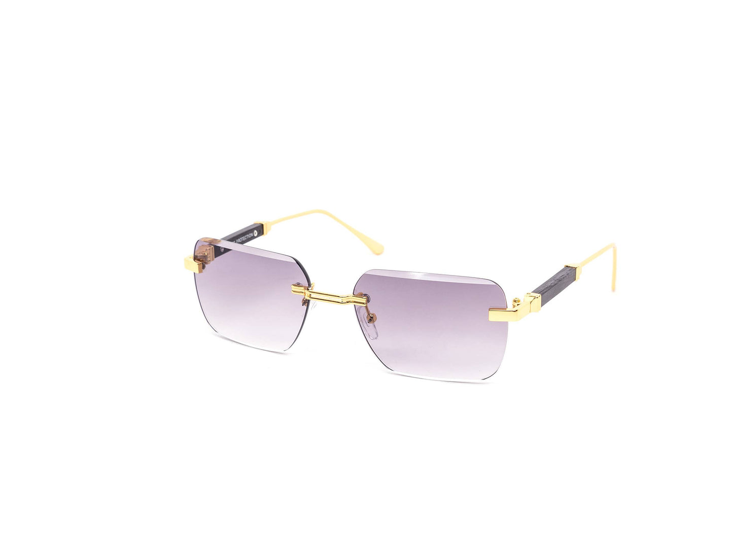 Rimless Gradient Miter-cut Wood Temple Sunglasses