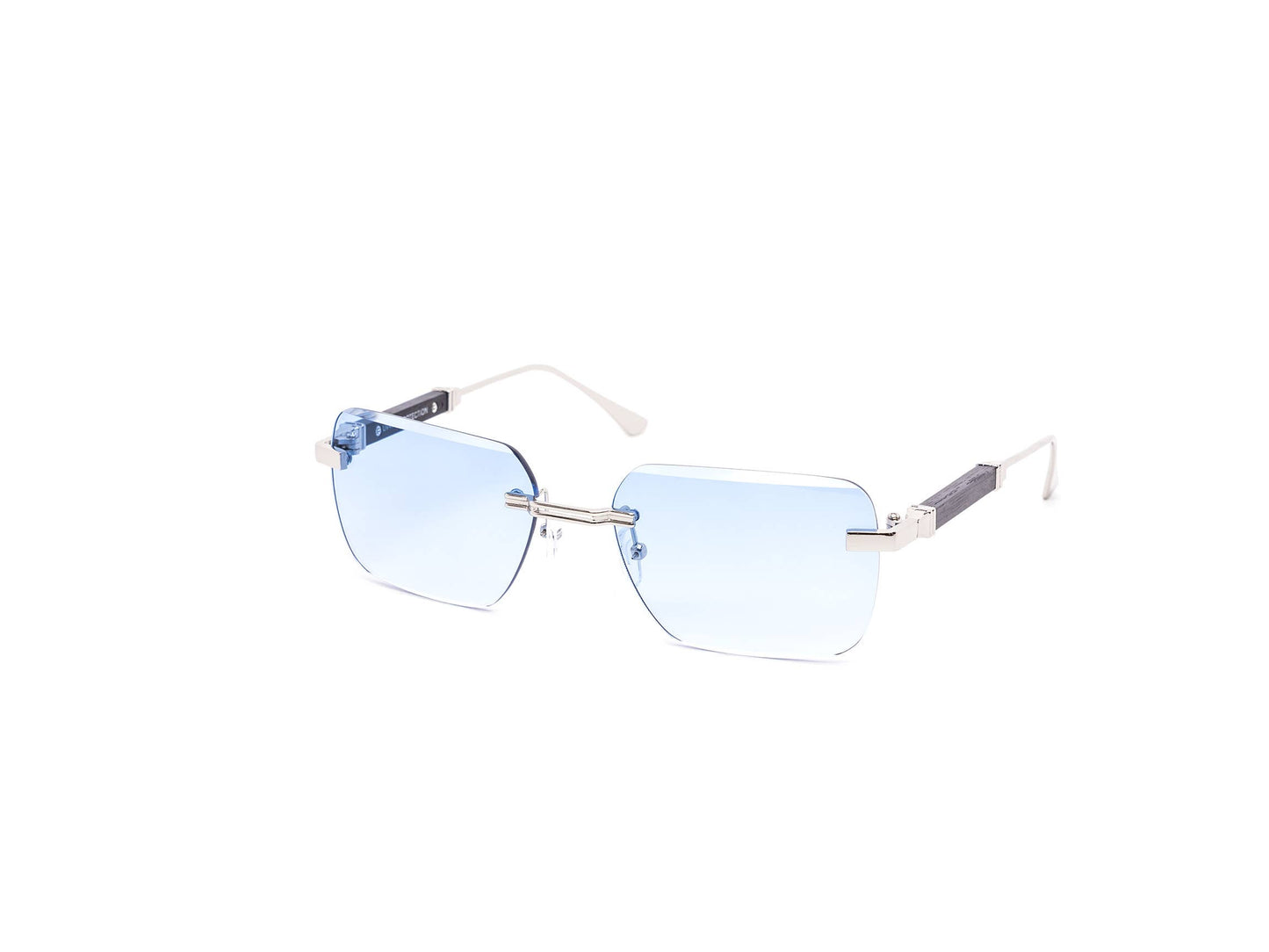 Rimless Gradient Miter-cut Wood Temple Sunglasses