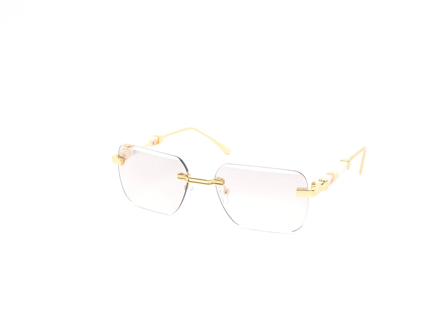 Rimless Gradient Miter-cut Wood Temple Sunglasses