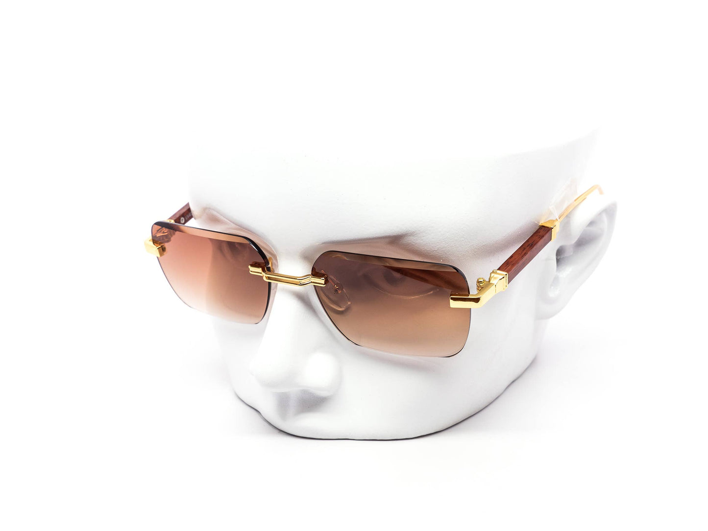 Rimless Gradient Miter-cut Wood Temple Sunglasses