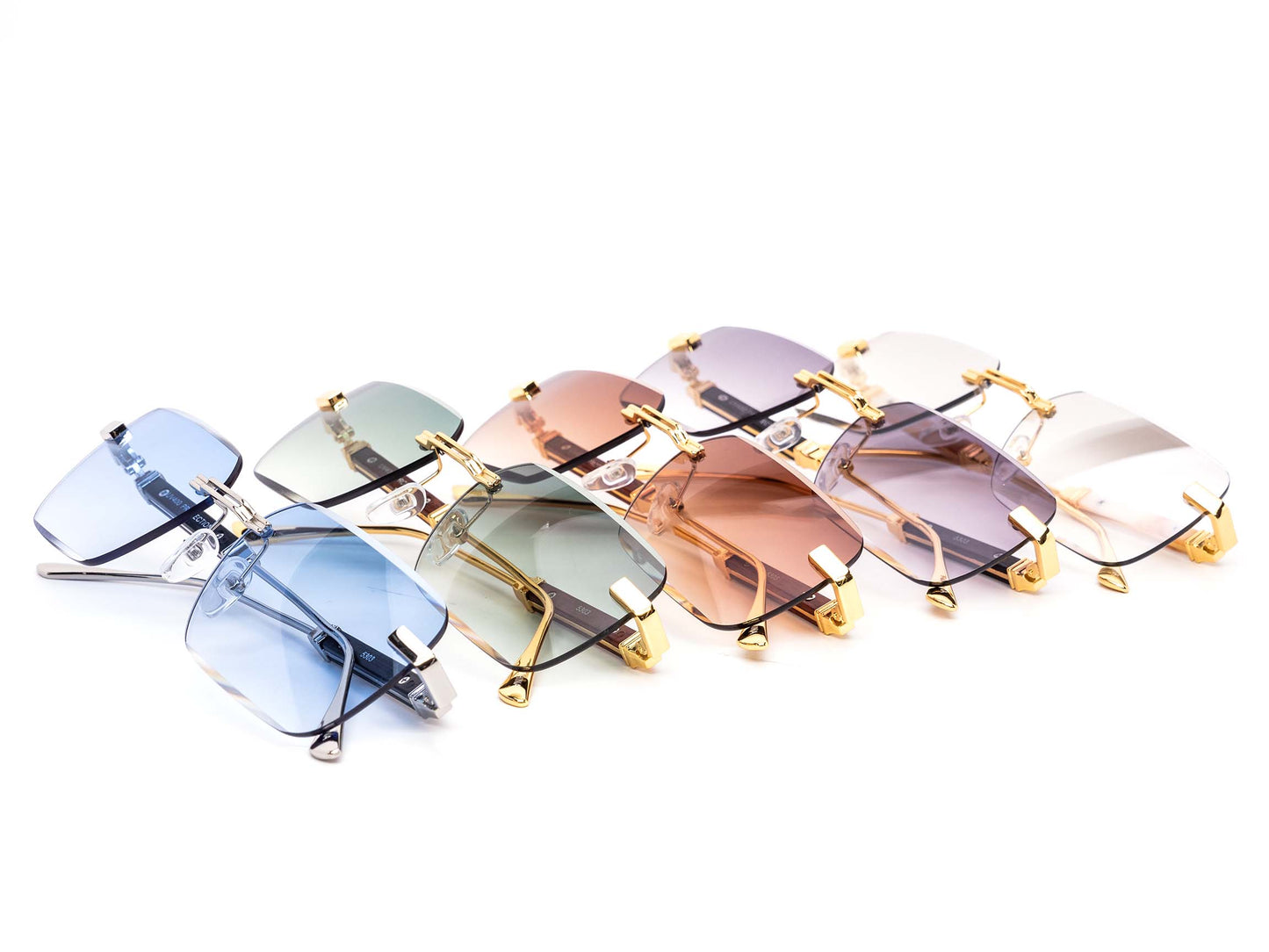 Rimless Gradient Miter-cut Wood Temple Sunglasses